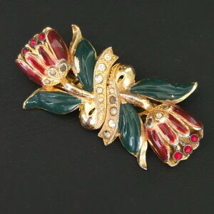 Vintage Coro Duette Enamel & Rhinestone Brooch Dress Clips Pat 1852188